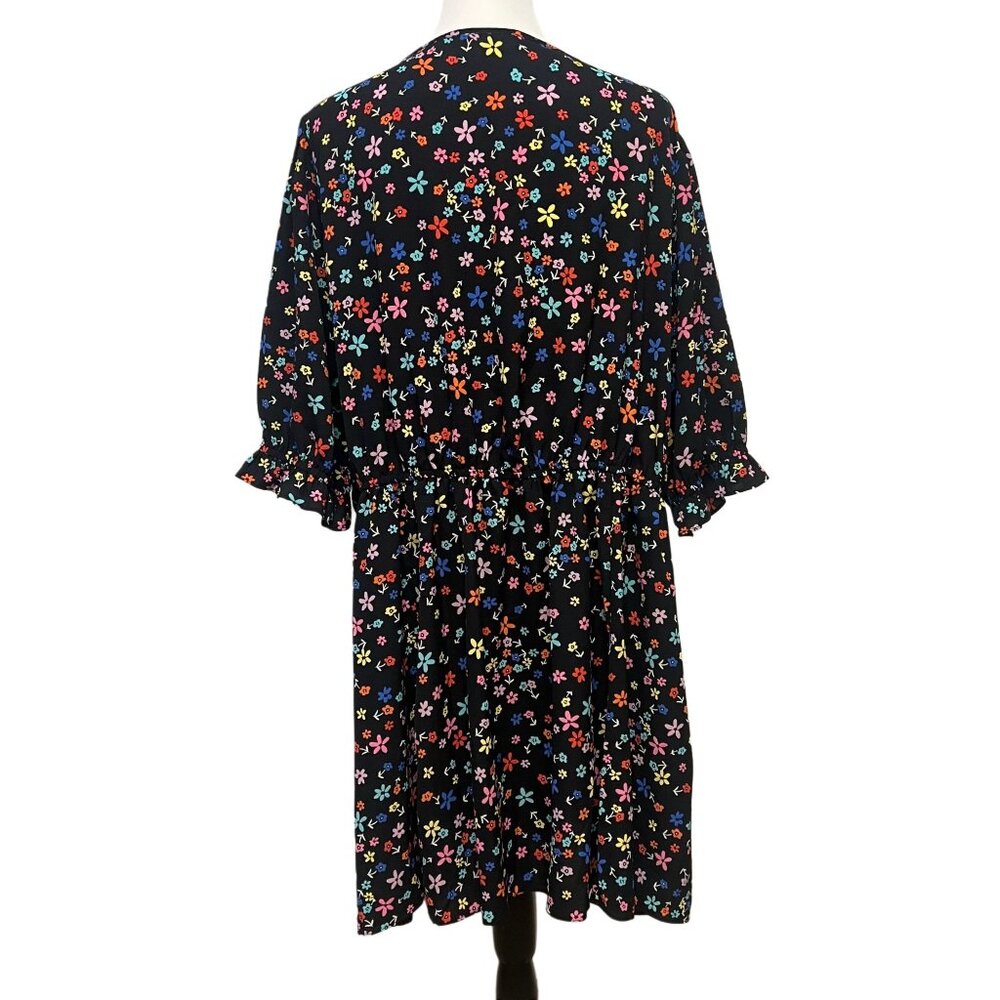 ASOS Design Curve Tea Mini Dress Floral Multicolor Tie Front V-Neck Flare Light - Picture 6 of 13